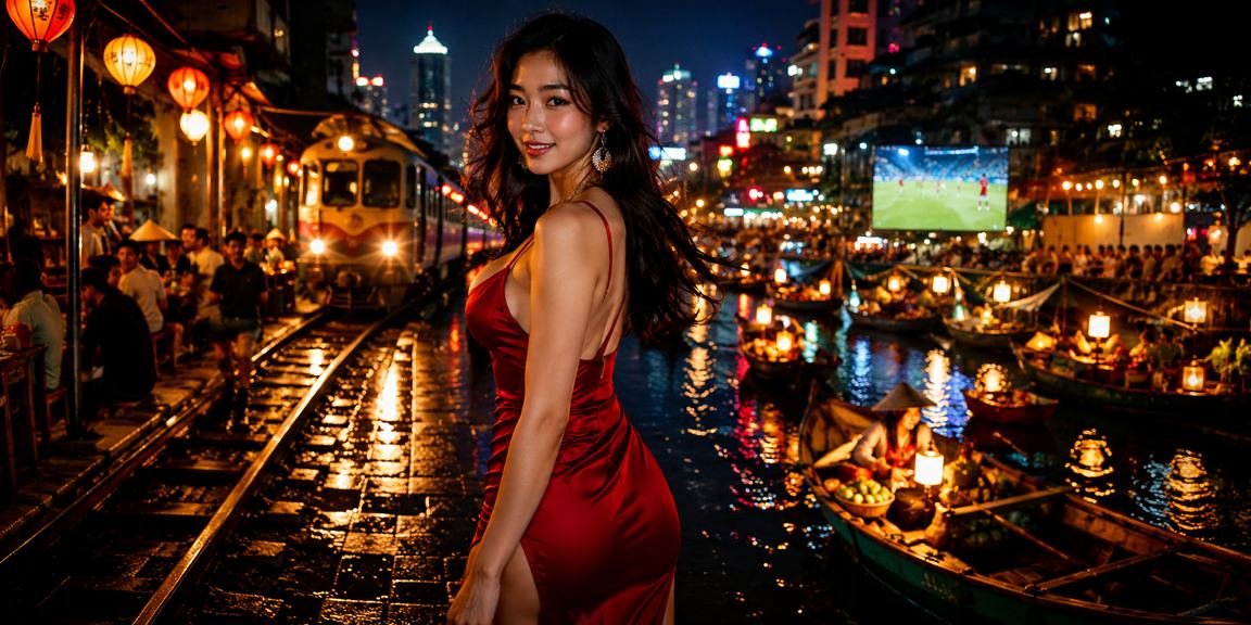 Người dùng Hà Nội tại chợ đêm sử dụng ứng dụng 32wi trên Android